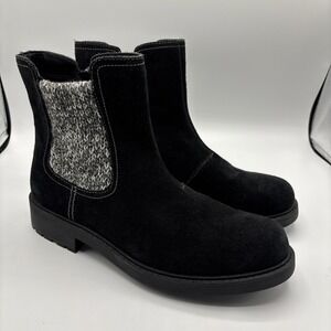 Clarks Opal Sky Black Suede Chelsea Ankle Boot Knit Women's Size 9 M
